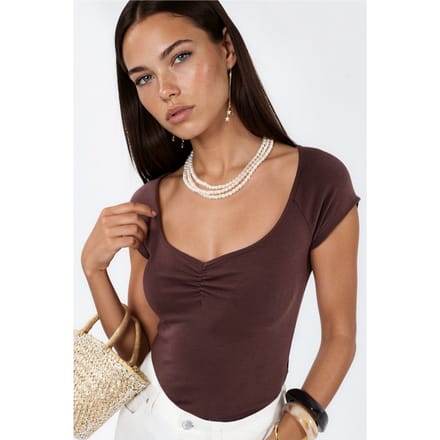 V-hals Korte Mouwen Drape Blouse