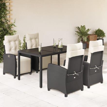 vidaXL - 5-delige - Tuinset - met - kussens - poly - rattan - zwart