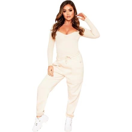 Missy Empire Damesbodysuit met cups en geribde lange mouwen (Crème)