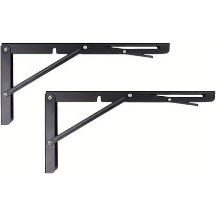 2 pièces Trépieds pliables en fer robuste Conception à double charnière, Montage mural et Rangement de bureau, Style industriel durable avec trous pré-percés 2pcs black