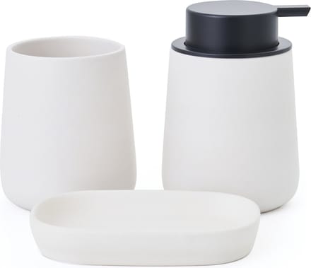 MSV Badkamer accessoires set 3-delig Malmo - keramiek - wit - zeeppompje/ beker/ schaaltje