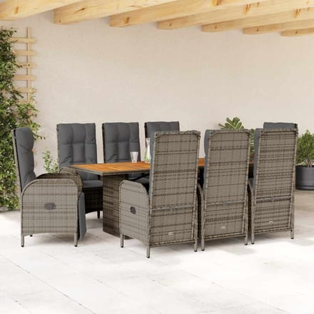 vidaXL - 9-delige - Tuinset - met - kussens - poly - rattan - grijs