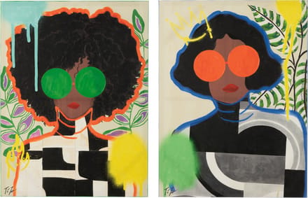 J-Line wanddecoratie Vrouw Popart - canvas - mix - large - 2 stuks