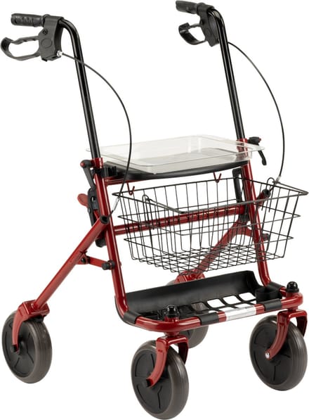 Inklapbare / opvouwbare rollator Rood - Inclusief dienblad, stokhouder en mandje