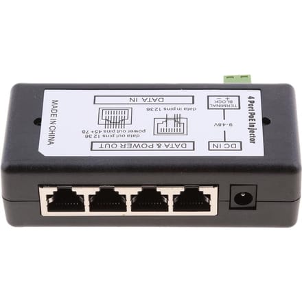 4 POE-poorten Injectorschakelaar 1248V Passieve voedingsmodule via Ethernet as described zwart