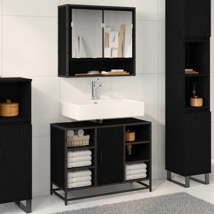 vidaXL - Badkamermeubel - Set - 2 - st - Zwart - Eiken - Bewerkt - hout