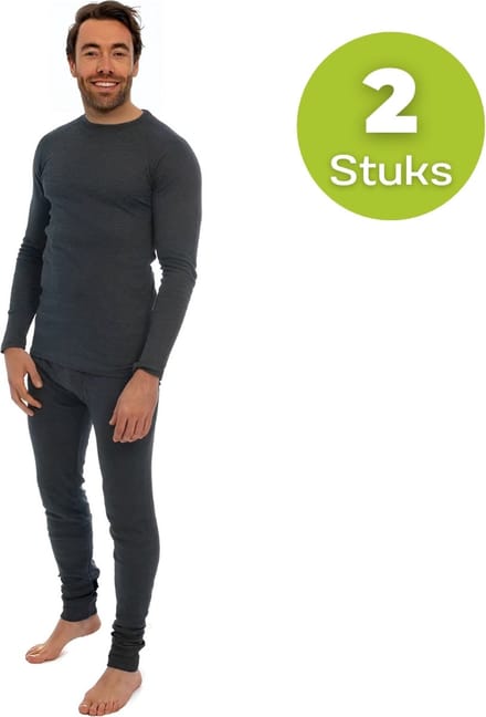 Thermokleding Set - Thermobroek + Thermoshirt - Heren - Antraciet - M - 2 Sets van 2 Stuks