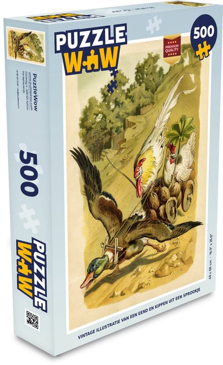 Puzzel Vintage illustratie van een eend en kippen - Legpuzzel - Puzzel 500 stukjes