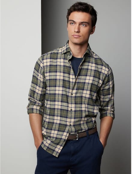 Next - Heren - Geborsteld flanellen overhemd - Groen