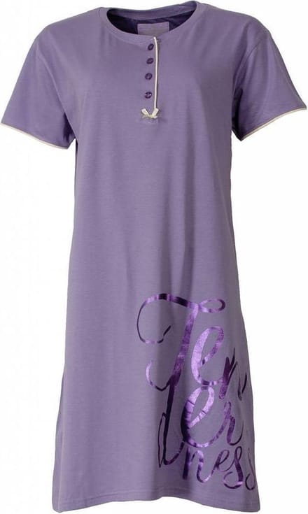 Tenderness Dames Nachthemd - Katoen - Polo Sluiting - Paars - Maat S