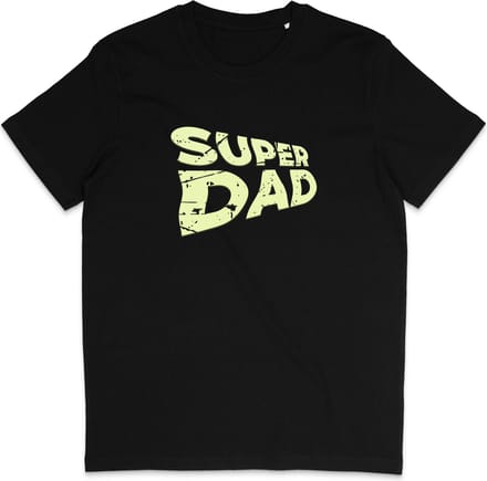 Heren T Shirt - Super Papa - Dad - Zwart / Geel - S