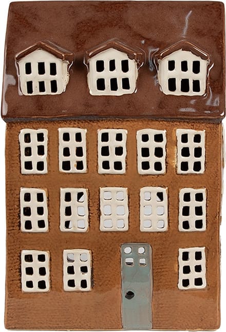 Clayre & Eef Waxinelichthouder Huis 17x11x24 cm Bruin Keramiek