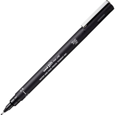 Uni Pin fineliner, ronde punt, 0,9 mm, zwart 12 stuks