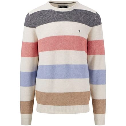 Fynch-Hatton Trui Ronde Hals Striped Fine Texture Off White-Multi / male