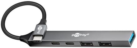 Goobay USB hub (USB-C) | 3x USB-A + 2x USB-C (1x PD 100W) | USB2.0/3.0 | aluminium | 0,10 meter