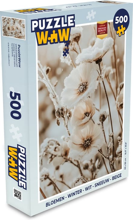 Puzzel Bloemen - Winter - Wit - Sneeuw - Beige - Legpuzzel - Puzzel 500 stukjes