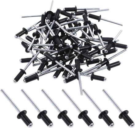 60x Zwarte Aluminium Blindklinknagels Grote Flens 4.8mm x 10mm - Industriële Kwaliteit