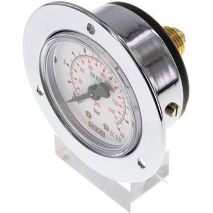 0..10 Bar Paneelmontage Manometer Staal/Messing 50 mm Klasse 2.5 (Voorflens) - MW01050SH-FP