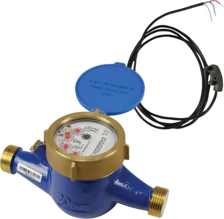Watermeter messing 1/2" buitendraad 16bar 1.5m³/h type TL multi jet horizontaal met Pulse lezer voor PC