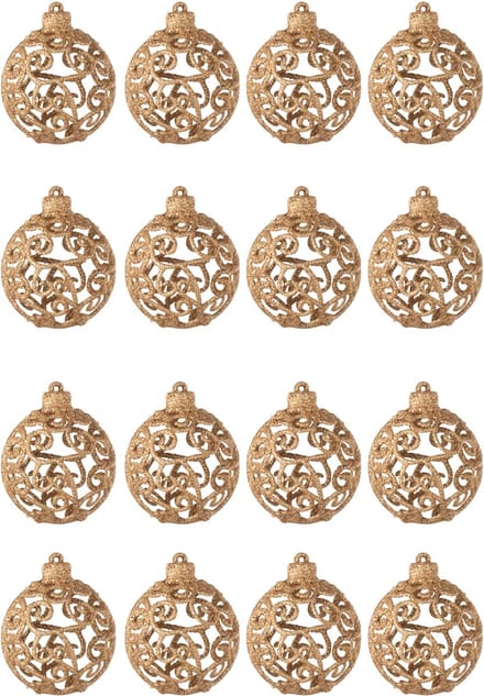 J-Line kerstbal Barok - kunststof - perzik - doos van 16