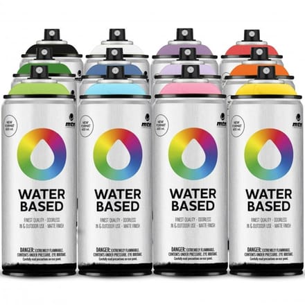 MTN Waterbasis 12 kleuren spuitbussen pakket - Lage druk, matte afwerking graffiti spuitverf - 400ml