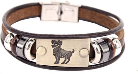 Montebello Armband Ram - Leer - Messing - Staal - Horoscoop - 19cm