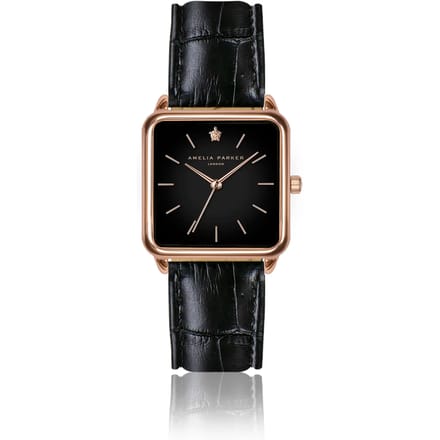 Lederen horloge voor vrouwen Amelia Parker Night Plaza Black