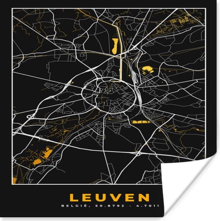 Poster Stadskaart - Leuven - Kaart - Goud - Plattegrond - 75x75 cm