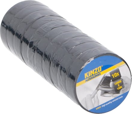 Kinzo isolatie tape - 18 mm x 10 meter - 10x rollen - Isolerende tape - zwart