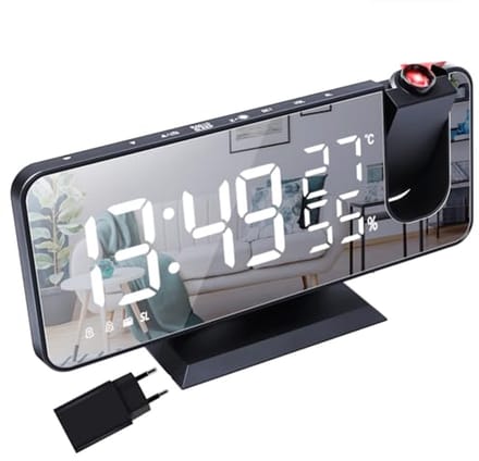 Digitale wekker met projector en spiegel display - radioklok met temperatuur en vochtigheid