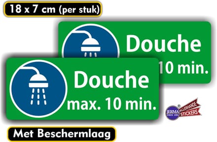 Jerma - Douche max. 10 min - Sticker – Set 2 st - 7 x 18 cm - Waterbestendig - Zelfklevend - Vinyl