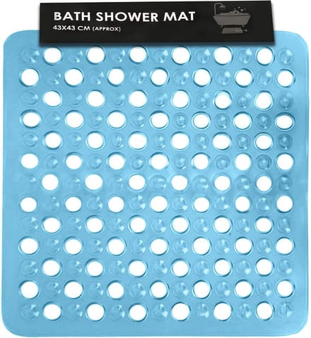 Vierkante Douchemat - Antislip Badmat - Veilig Douchen - Sterke Zuignappen - 43 x 43 cm - Blauw