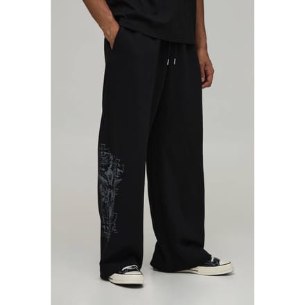 Wijde Pijpen Jogger Met Renaissance Print | Black | Size Medium