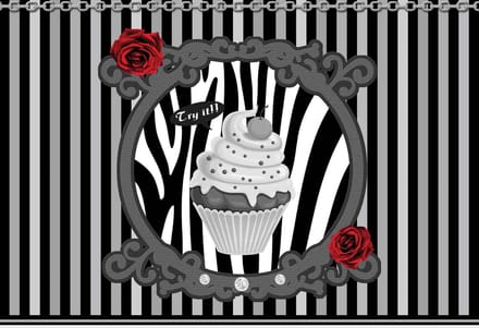 Fotobehang Cupcake Stripes Grey | XXL - 312cm x 219cm | 130g/m2 Vlies