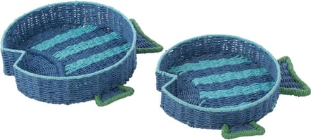 J-Line plateau Vis Gestreept - papier - donkerblauw/groen - set van 2