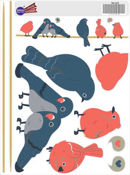 Jerma - Vogels zittend op draad sticker set - Raamstickers - set 9 st - Zelfklevend - plasticfolie