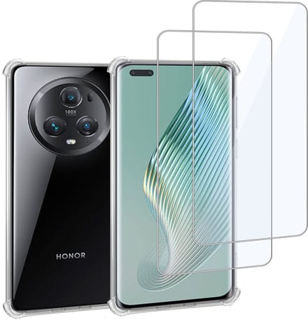 Geschikt voor Honor Magic5 Lite - Hoesje + 2x Screenprotector – Gehard Glas Cover + Shock Proof Case – Transparant