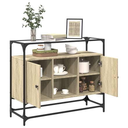 vidaXL - Dressoir - met - glazen - blad - 98x35x81 - cm - hout - sonoma - eikenkleurig