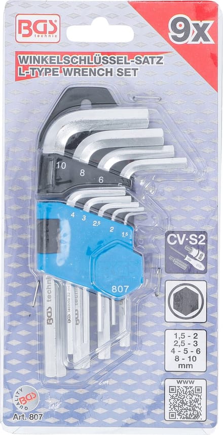 BGS Stiftsleutelset kort inbus 1,5 - 10 mm 9 delig