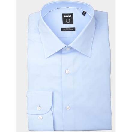 BOSS Hank slim fit overhemd - popeline - blauw - Strijkvriendelijk - Boordmaat: 44