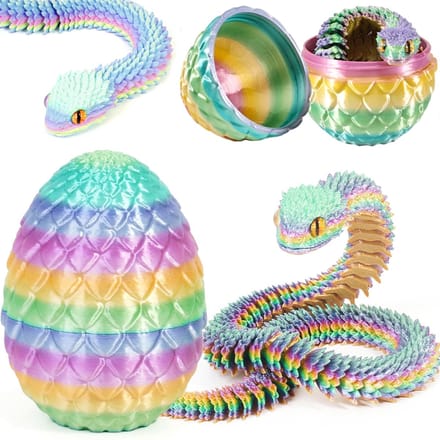 Dailygoods- Drakenei 3D-bedrukt - Speelgoed - Slang - Cadeau - Bureau - Beweegbare slang 30 cm