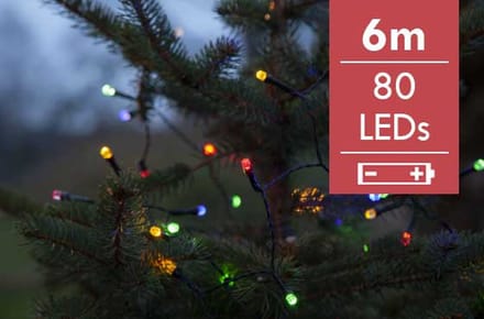 Kerstboomverlichting batterij LED Multi Diamond String 6 m - 80 lampjes -div lichtstanden