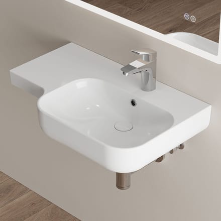 HOROW Keramische Wastafel - Wandwastafel met plank - Badkamerwandwastafel 72x45cm - Wit