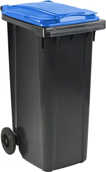 Afvalcontainer 180 liter grijs met blauw deksel - Papiercontainer