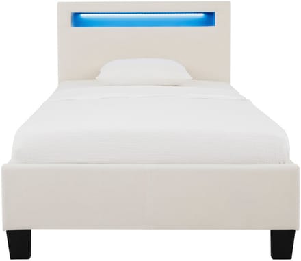 Gestoffeerd bed BAGO 90 x 200 cm met led-verlichting – crèmewit