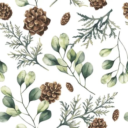 40 Servetten - Eucalyptus - Dennenappel - Wit - Groen - Bruin - 33 x 33 cm - 3-Laags - Daisy