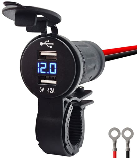 ProRide 12V USB Lader Motor - USB Aansluiting Motor - 2 Poorten - Met Voltmeter - 5V/4.2A - Voor Motor en Motorfiets - Blauw
