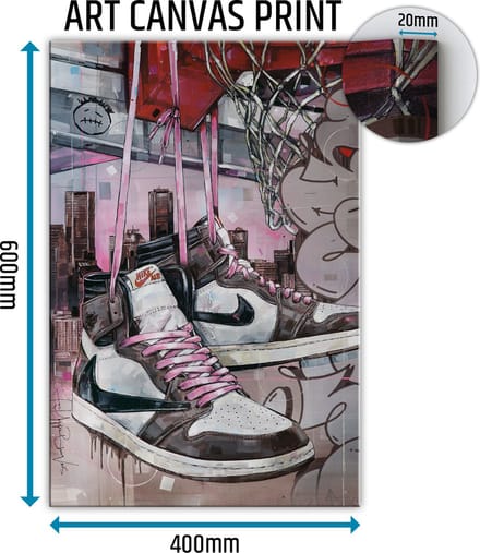 Sneaker canvas high - pink laces basket 40x60 cm