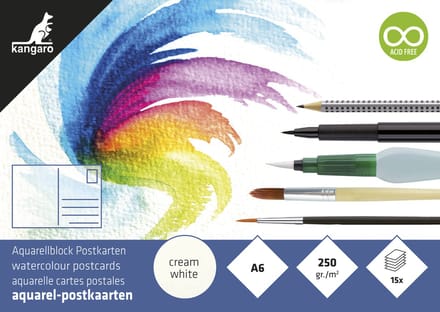 Kangaro aquarelblok - postkaarten - A6 - 15 vel - 250 grams aquarelpapier