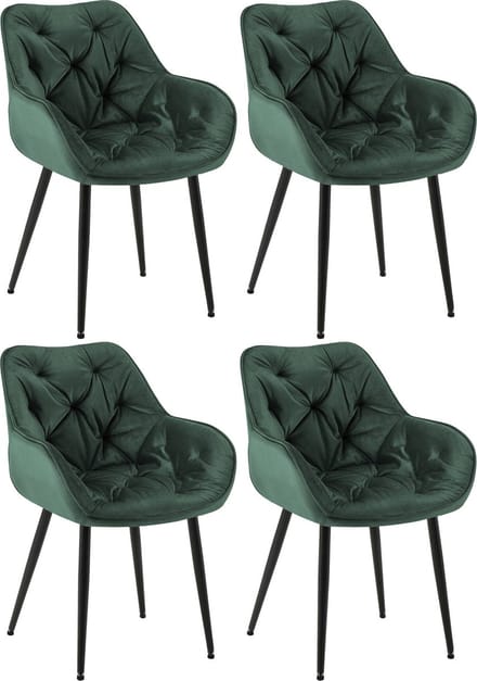 CLP Tanna Set van 4 eetkamerstoelen - Met armleuning - Velvet - Fluweel/groen